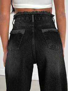 EURMUSE HIGH WAIST STRAIGHT VINTAGE BLUE JEAN - Black - View 2