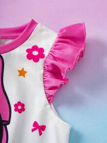 THE POWERPUFF GIRLS X SHEIN 女童休闲卡通印花短袖T恤，夏季 - 粉色 - 查看 8