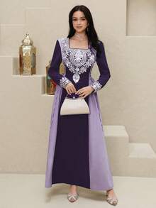 Al Najma 女士优雅系带腰部装饰派对礼服 - 紫色 - 查看 2
