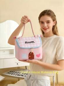 Small House Makeup Bag, Dopamine-Inspired Color Scheme, Large Capacity With Separate Compartments, Travel-Friendly, Portable, And Waterproof - Multicolor - View 1