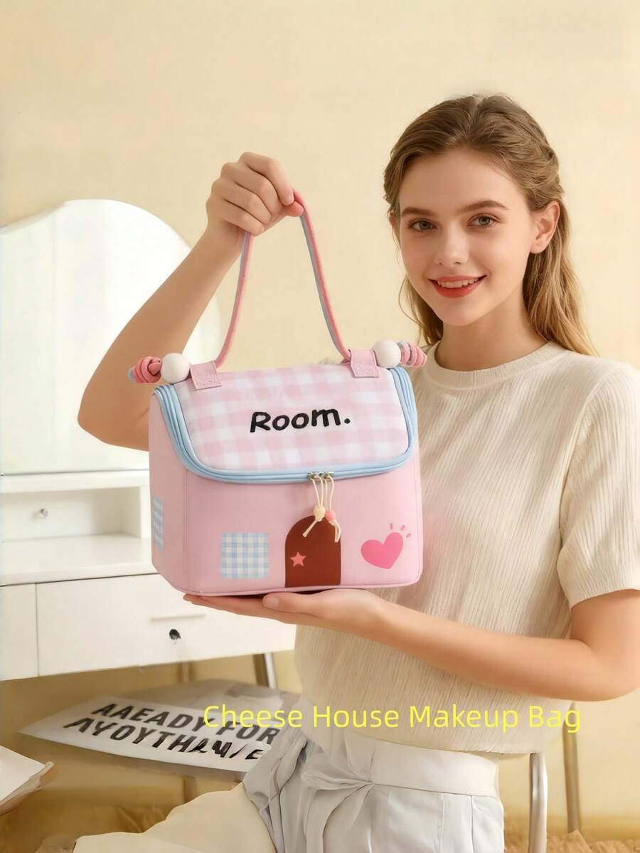 Small House Makeup Bag, Dopamine-Inspired Color Scheme, Large Capacity With Separate Compartments, Travel-Friendly, Portable, And Waterproof - Multicolor - View 1