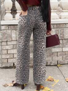 Melissa Matos Leopard Print Denim Long Pants, Casual & Fashionable For Everyday Wear - Multicolor - View 5