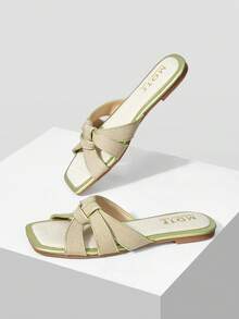 MOTF PREMIUM SQUARE-TOE SIMPLE AND COMFORTABLE WOMEN FLAT SANDALS FOR SUMMER VACATION, BACK TO SCHOOL COLLEGE STUDENT SHOES, FOR NEW YEAR HOLIDAY, SPRING SHOES SPRING BREAK EASTER SPRING SHOES - Light green - View 7