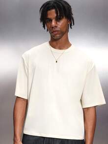 PLAYBOY X SUMWON Camiseta de cuello redondo de manga corta oversize de hombre en color crema, de uso casual y urbano, de mezcla de algodón, con ajuste relajado, para uso diario en verano y primavera - Albaricoque - Ver 4