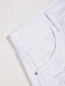 SHEIN EZwear 休閒純色破洞牛仔短褲，夏季女款白色短牛仔褲 - 白色 - 查看 6