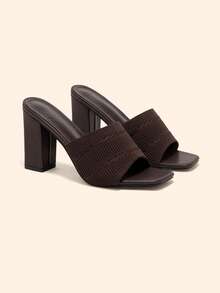 CUCCOO BASICS Minimalist Commuter Versatile Open Toe Mule High Heel Sandals For Christmas Spring Shoes Summer - Coffee Brown 2 - View 5
