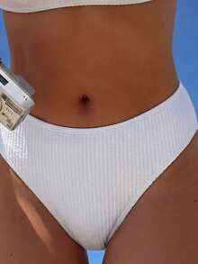 Swim Mod Solid Color Bikini Set For Beach Vacation - White - View 5