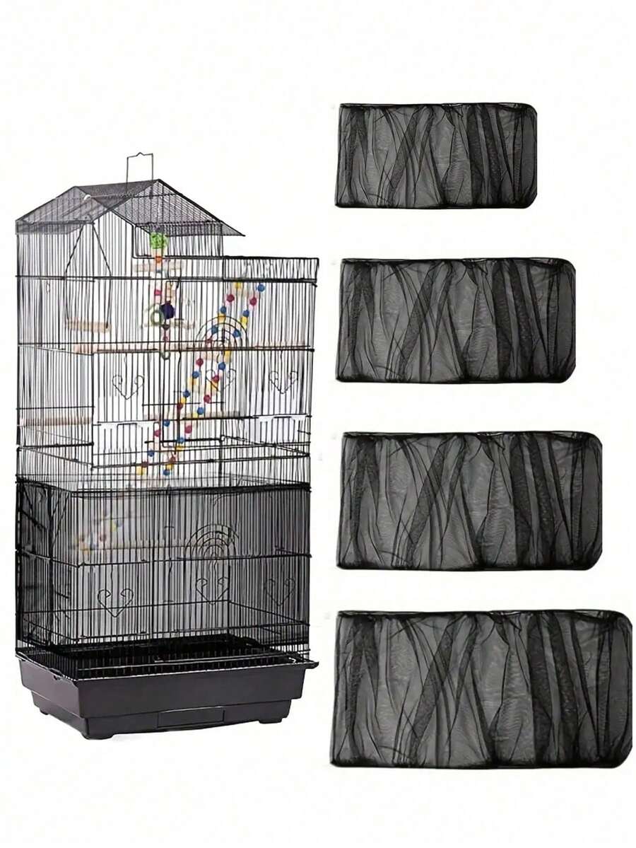 1 pieza, color al azar con borde, elástico, malla densa, cubierta para pájaros/cubierta antipolvo, adecuada para pájaros, todo el año. - Negro - Ver 1