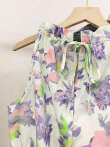 INAWLY Áo kiểu nữ in hoa, xếp ly, phong cách thường ngày, đa năng. - màu xanh lá - Xem 3