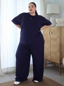 Pretty and Ole 2pcs Navy Blue Casual Plus Size Set, Spring/SummerSummer Outfits For Women,Two Piece Set Women - Navy Blue - View 5