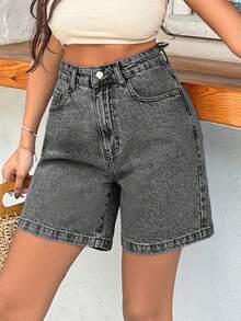 EURMUSE 100Cotton Rigid Dark Grey Women Short Everyday Summer Streetwear - Dark Grey - View 6
