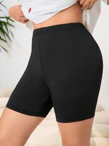 SHEIN EZwear 3件套加大码女式纯色休闲百搭日常穿着打底裤 - 黑色 - 查看 3