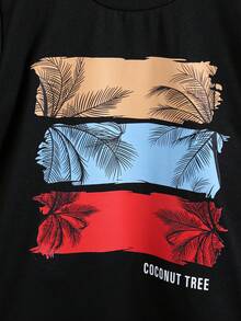 SHEIN 男童字母棕榈树印花短袖T恤和短裤两件套，休闲装 - 彩色 - 查看 4