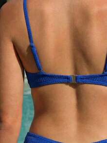 Swim Mod Women's Summer Beach Solid Color Spaghetti Strap Bikini And Triangle Briefs Swimwear Set - Navy Blue - View 5