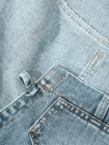 Slaydiva Top senza schienale in denim con cappuccio e lacci, da donna - Blu - Visualizzare 6