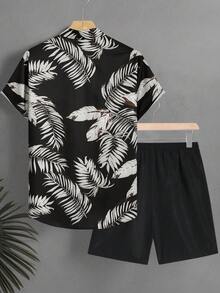 Oro Vacation Plus Size Men's Tropical Print Shirt And Shorts Beach Outfit, Holiday - Multicolor - View 3