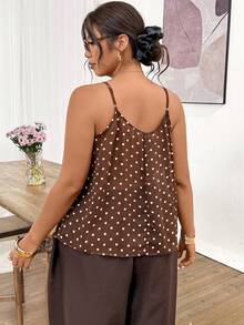 Lounesse Plus Size Summer Casual Polka Dot Print Camisole - Brown - View 2