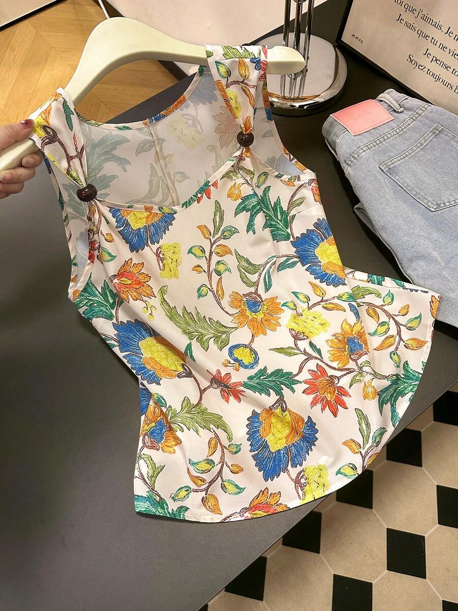 Resyla Women's Casual Versatile Plant Print Tank Top - Multicolor - View 1