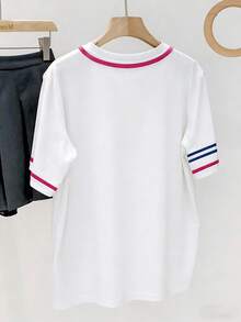 SHEIN Plus Size Women's Printed T-Shirt, Comfortable Casual, Spring/Summer - White - View 2