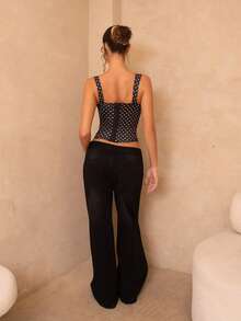 juhmazzocco Damen Abendoutfit für Freundinnen-Party, Geburtstags-Party, Nachtclub, Feiertags-Party, elegantes schwarzes Polka-Punkt-Top, Freundinnen-Party, Date, täglicher Straßenverkehr Korsett, süßes Korsett, sexy Tops Club, Korsett Tops - Schwarz - Übersicht 2