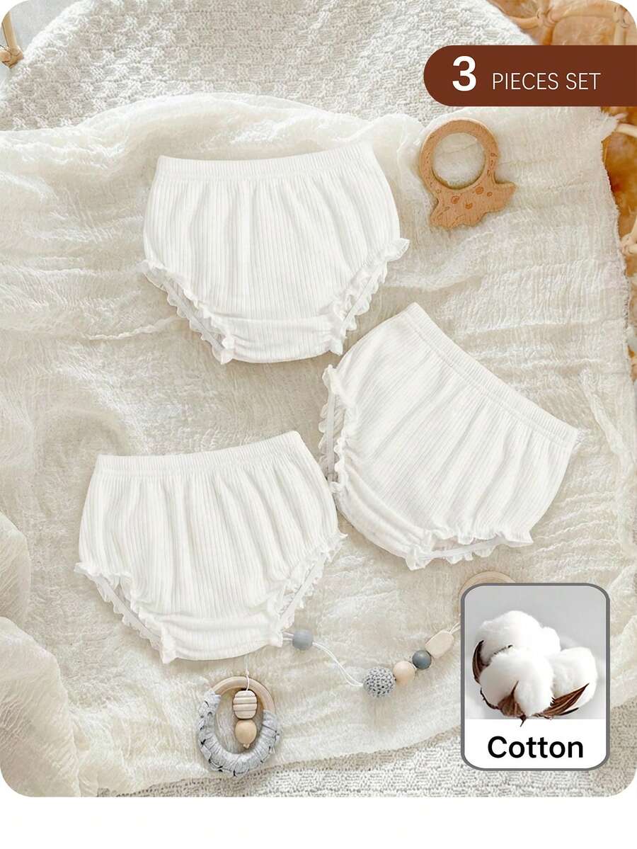 3pcs Casual Versatile Elastic Waist White Knit Shorts - White - View 1