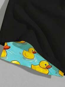 Manfinity RSRT Men's Drawstring Waist Beach Shorts With Cartoon Duck Print Lining, Vacation Style - Black - View 4