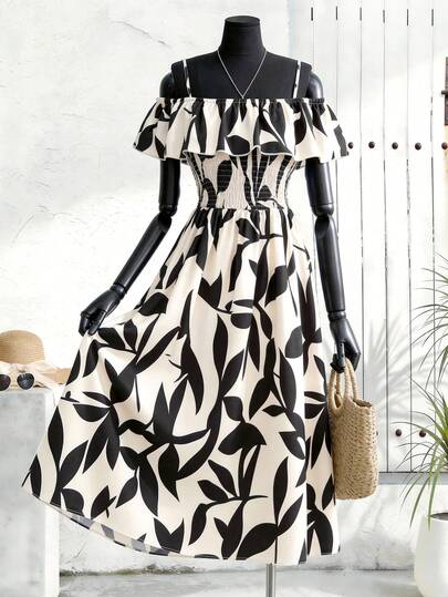 SHEIN ChillGRL Vestido de niña preadolescente con estampado floral elegante con volantes, adecuado para uso diario, ir al trabajo, casual, vacaciones, reuniones familiares y cenas