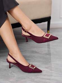 Sleekvia 女士尖头露跟针织酒红色性感通勤低帮搭扣细跟猫跟和高跟鞋 - 酒紅色 - 查看 3