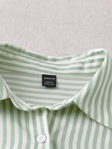 GlowEve Women's Olive Green Striped Loose Shirt And Knit Sleeveless Tank Top - Army Green - View 4