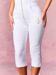 BABYPHAT White Denim Halter Neck Capri Length Jumpsuit Studded Detail Zipper Front Closure - White - View 5