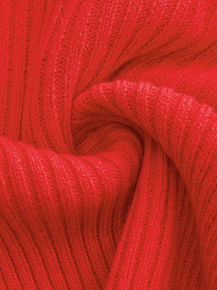 Red Knit V-Neck Top With Open Sleeve Knots Girls' Night Out Valentines Day New Year Party Cute Red Top Going Out