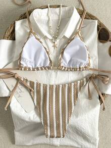 SHEIN Swim Women's Striped Pendant Decorated Swimwear Set, Vacation & Beach - Multicolor - View 2