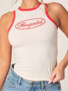 MISSGUIDED Áo tank top không tay viền đỏ in logo thương hiệu, kiểu dáng thời trang thường ngày mùa hè. - Nhiều màu - Xem 2