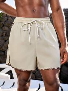 Manfinity VDAYZ Men's Leopard Print Drawstring Waist Casual Beach Shorts - Apricot - View 4