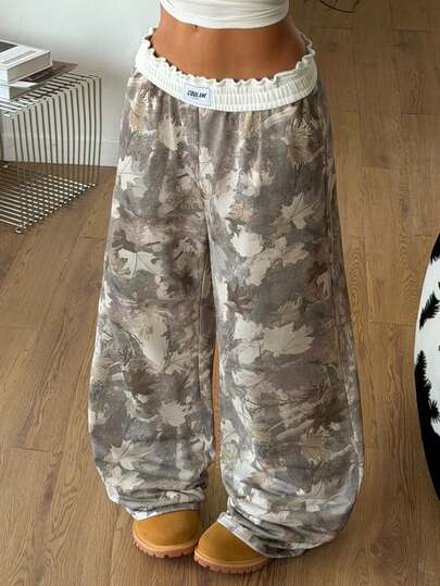 Coolane 女士树枝图案阔腿休闲裤