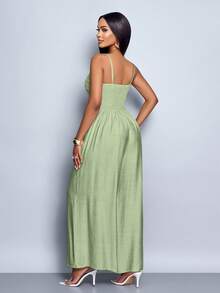 SOLERSUN Women's Draped Front Draped Collar Lace Up Backless Wide Leg Cami Jumpsuit, For Everyday Wear & Vacation - Green - View 2