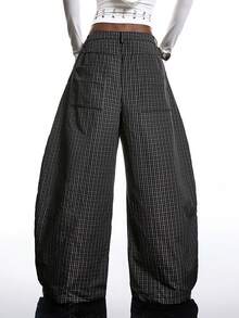 LYSMO Women's Multicolor Plaid Wide Leg Long Pants Casual All Over Print Trousers - Multicolor - View 2