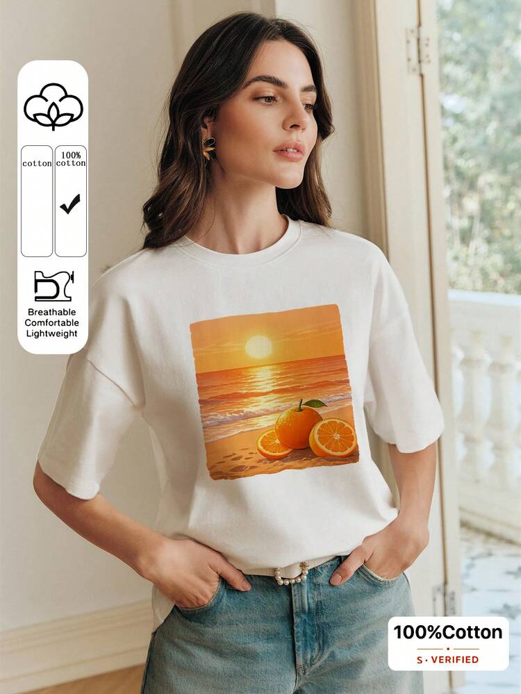 Anewsta ホワイト ラウンドネック カジュアル 半袖Tシャツ、春から夏のホリデーアウトフィットに適しています