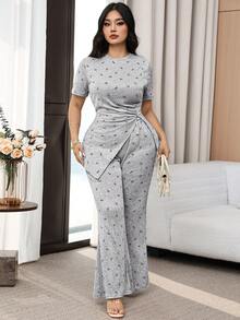Feyla Plus Size Summer Casual Bow Print T-Shirt And Pants 2 Pieces Set Two Piece Casual Sets Latest Outfit For Women - Multicolor - View 4