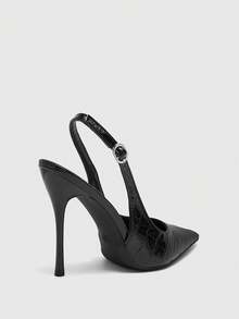 CUCCOO BIZCHIC Elegant Women Slingback Heels Textured Glossy Finish Pointed Toe Stiletto High Heel Pumps - Black - View 9