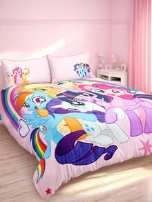 My Little Pony X SHEIN 三件套卡通小马印花被套，采用柔软、保暖、透气的面料制成。粉色被套适用于单人床、双人床、加大双人床和特大双人床。可机洗。 - 粉紫色 - 查看 2