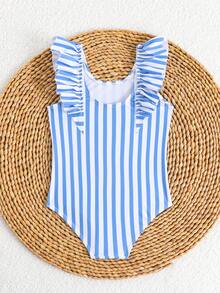 SHEIN 婴儿/女宝宝草莓图案连体泳衣，带网眼荷叶边裙，适合海滩度假 - 彩色 - 查看 2