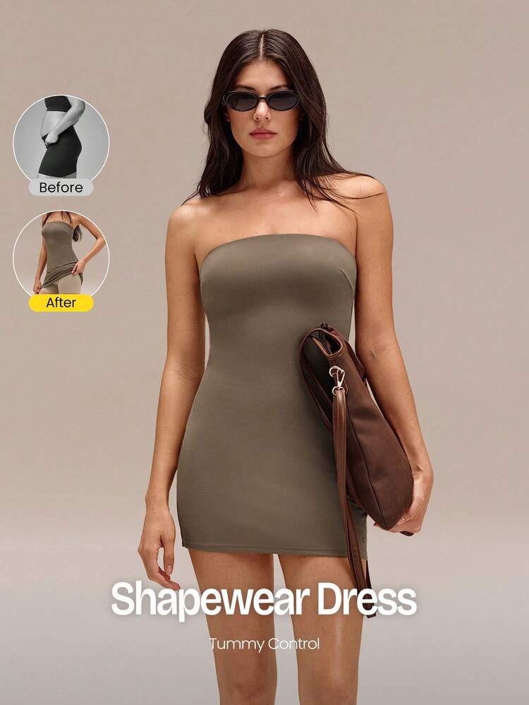 Lounge & Play Seamless Sweat-Wicking Quick-Drying Sun Protection Removable Cups Built-In Shaping Shorts Tummy Control Butt-Lifting Strapless Dress Daily Casual Wear