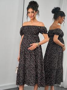 Momance 孕妇碎花方领花瓣袖优雅连衣裙 - 彩色 - 查看 4