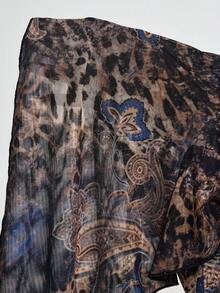 ROMWE Grunge Punk Women's Y2K Millennium Animal Zebra Leopard Paisley Print Drawstring Asymmetrical Hem Halter Top - Multicolor - View 8