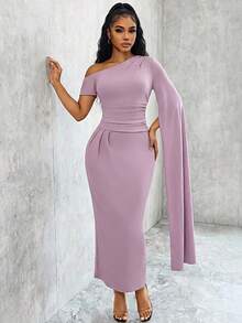 Eryvara 女士露肩荷叶边修身长裙 - 紫色 - 查看 3