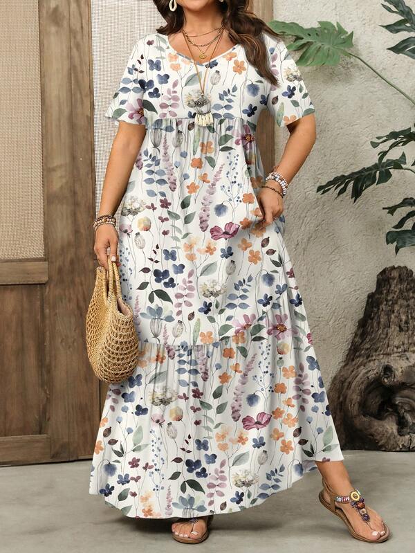 EMERY ROSE Vestido suelto informal con estampado de acuarela, adecuado para el verano