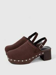 Sleekvia Zapatos de cuña con diseño de hebilla y suela gruesa, versátiles y de moda para uso diario de mujeres - Café integral - Ver 4