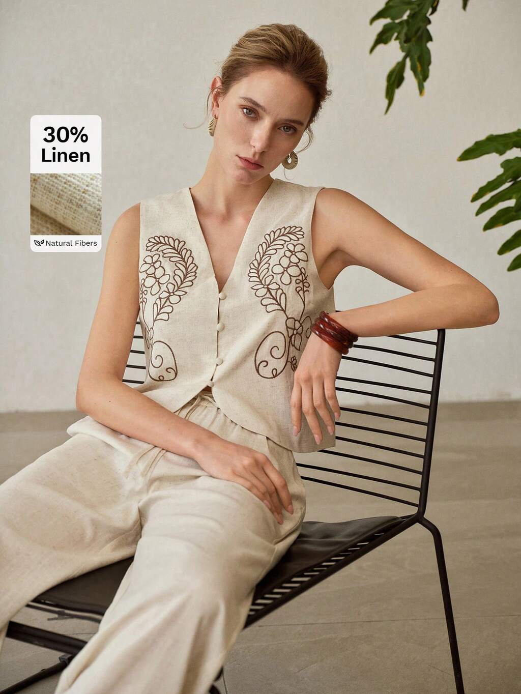 2PCS WOMEN'S LUXURY EMBROIDERED VEST AND PANTS SET