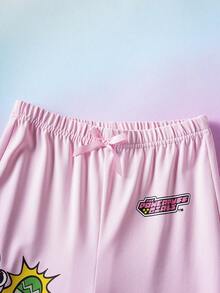 THE POWERPUFF GIRLS X SHEIN Tween Girl Bow Decor Leggings - Pink - View 3